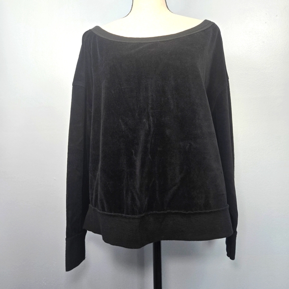 JoyLab Womens Black Velour Cropped Pullover‎ Long Sleeve Sweatshirt Size Large - Picture 1 of 9